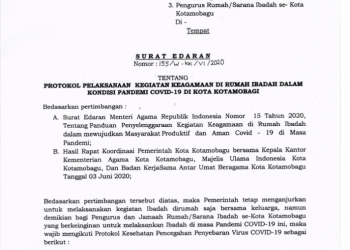 Wali Kota Keluarkan Surat Edaran Tentang Protokol Pelaksanaan Kegiatan Keagamaan di Rumah Ibadah