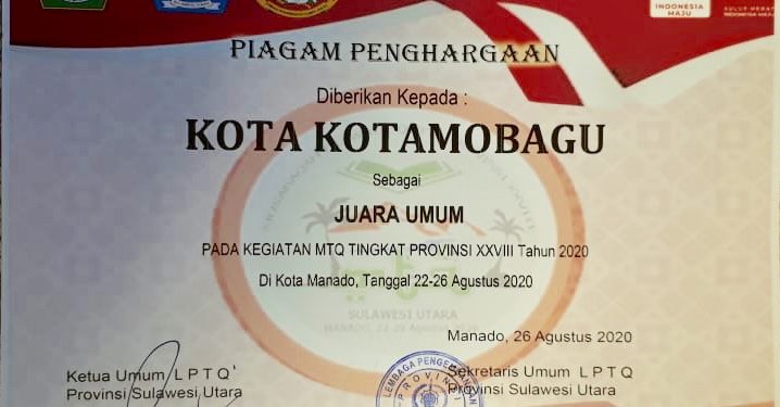 Kotamobagu Juara Umum MTQ Tingkat Provinsi Sulut