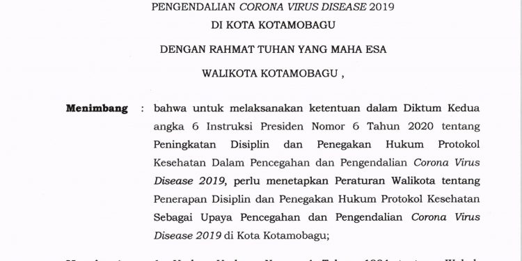 Ini Sanksi Bagi Pelanggar Protokol Kesehatan di Kota Kotamobagu