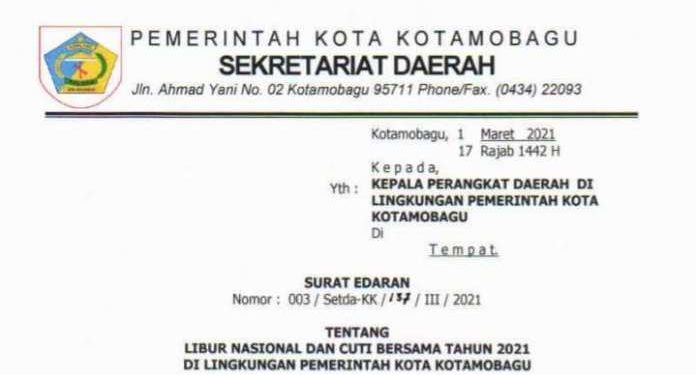 Pemkot Keluarkan Edaran Soal Libur Nasional dan Cuti Bersama
