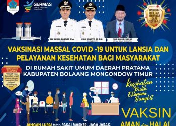 Sabtu, Pemkab Boltim Vaksinasi Massal Covid-19 untuk Lansia