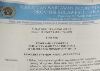 PWI Provinsi Sulut Sahkan Kepengurusan PWI Boltim Masa Bakti 2021-2024