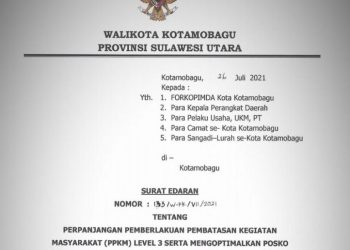 Pemkot Kotamobagu Perpanjang PPKM Mikro Hingga 2 Agustus