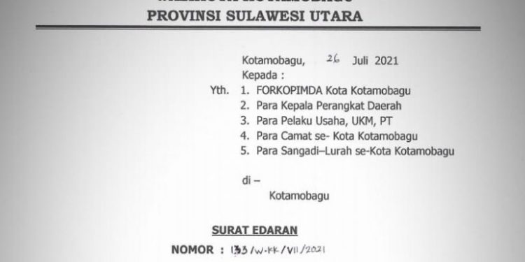 Pemkot Kotamobagu Perpanjang PPKM Mikro Hingga 2 Agustus