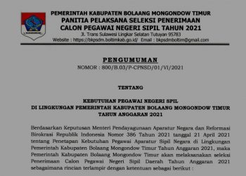 Pengumuman Rekrtumen CPNS dan PPPK Pemkab Boltim Tahun 2021; Ini Persyaratan, Jadwal Seleksi dan Rincian Formasinya