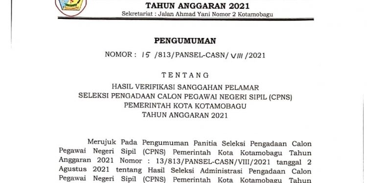 9 Sanggahan Pelamar CPNS Kotamobagu Diterima, Sisanya Ditolak