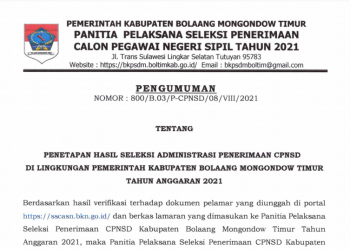 Hasil Seleksi Administrasi CPNS Boltim; 2.309 Pelamar MS, 700 Pelamar TMS