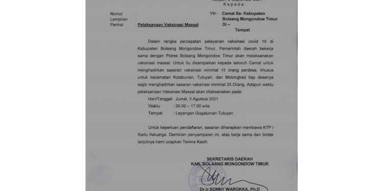 Mari Jo Ba Vaksin! Besok ada Vaksinasi Massal di Lapangan Tutuyan