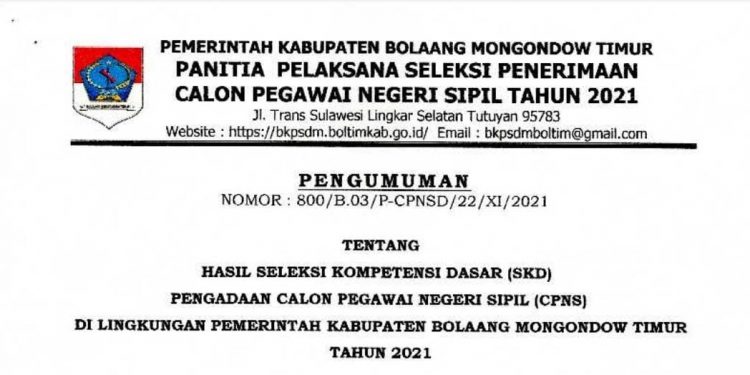 Simak, Ini Hasil SKD CPNS Boltim