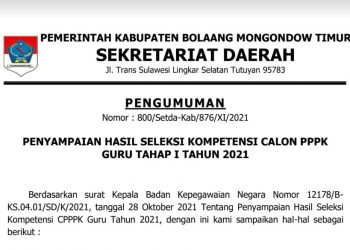 Ini Hasil Seleksi Kompetensi PPPK Guru di Boltim