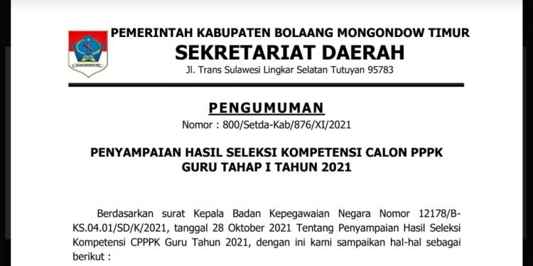 Ini Hasil Seleksi Kompetensi PPPK Guru di Boltim