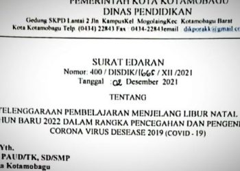 Dinas Pendidikan Kotamobagu Terbitkan Surat Edaran tentang Pembelajaran Menjelang Nataru