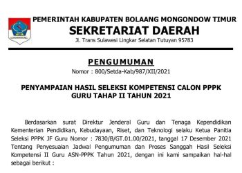 Ini Hasil Seleksi PPPK Guru Tahap II di Boltim