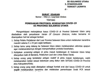 Surat Edaran Gubernur, Pelaku Perjalanan dari Luar Sulut Harus Karantina 5 Hari