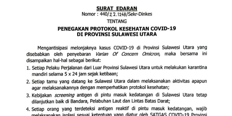 Surat Edaran Gubernur, Pelaku Perjalanan dari Luar Sulut Harus Karantina 5 Hari