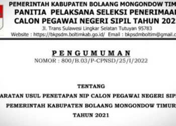 Pemkab Terbitkan Pengumuman Persyaratan Usul Penetapan NIP CPNS Boltim Tahun 2021