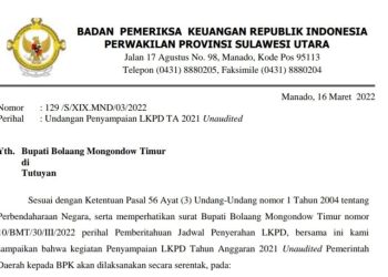 Jumat , Pemkab Boltim Serahkan LKPD Tahun 2021