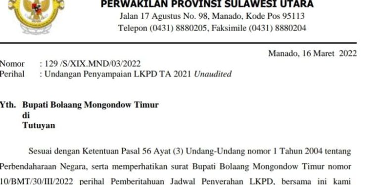 Jumat , Pemkab Boltim Serahkan LKPD Tahun 2021