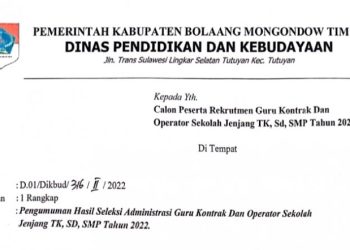 Ini Nama-Nama Calon Guru Kontrak dan Operator Sekolah di Boltim yang Lulus Seleksi Administrasi
