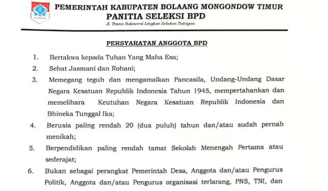 Mau jadi Anggota BPD? Ini Syaratnya