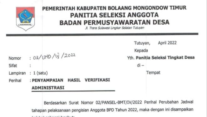 Ini Hasil Verifikasi Administrasi Calon BPD di Boltim