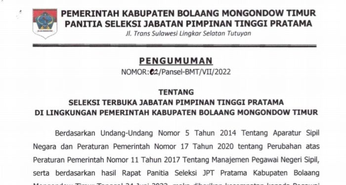 Pemkab Boltim Lelang Tiga Jabatan Eselon II