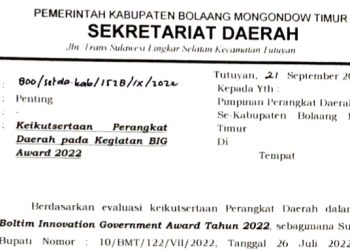 Pemkab Boltim Wajibkan setiap Perangkat Daerah Ciptakan Inovasi pada BIG Award 2022
