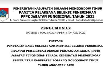 Pansel Umumkan Hasil Seleksi Administrasi PPPK Nakes Pemkab Boltim Tahun 2022, ini Nama-nama yang Lulus