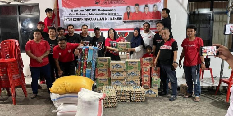 Peduli Kasih, Pengurus DPC PDI Perjuangan Kabupaten Bolsel Beri Bantuan Korban Bencana Banjir Manado