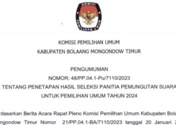 KPU Boltim Umumkan Hasil Seleksi PPS, Ini Nama-namanya