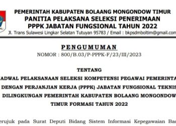 Pansel Umumkan Jadwal Seleksi Kompetensi PPPK Teknis Pemkab Boltim Tahun 2022