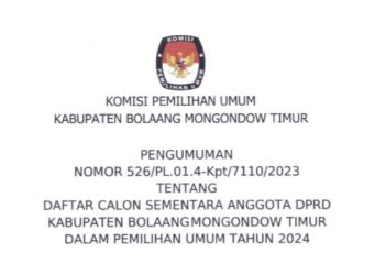KPU Umumkan DCS Anggota DPRD Boltim untuk Pemilu 2024