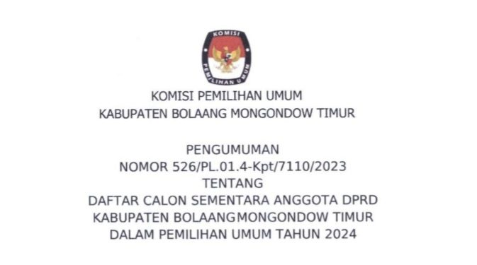 KPU Umumkan DCS Anggota DPRD Boltim untuk Pemilu 2024