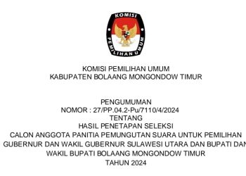 KPU Boltim Resmi Umumkan Hasil Tes Wawancara Calon PPS Pilkada 2024