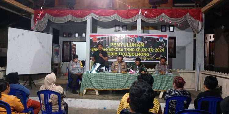 Pemdes Modayag III Bersama Kodim 1303 Bolmong dan Polres Boltim Gelar Penyuluhan Bahaya Narkoba TMMD ke-120