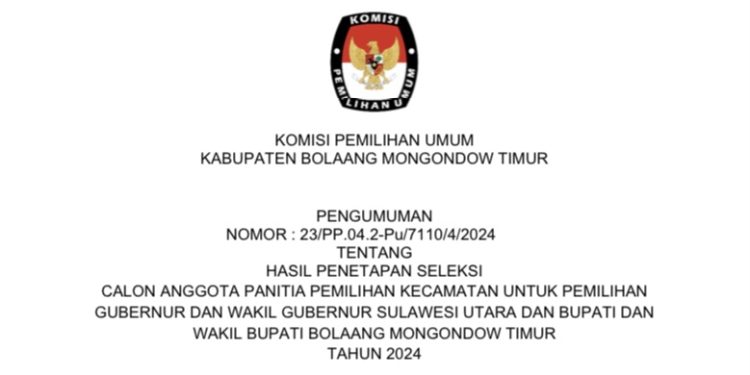 KPU Boltim Resmi Umumkan Hasil Penetapan Seleksi Wawancara Calon Anggota PPK Untuk Pilkada 2024