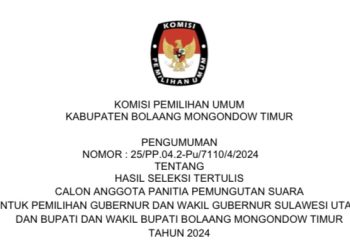 KPU Boltim Resmi Umumkan Hasil Tes Tertulis Calon PPS Pilkada 2024
