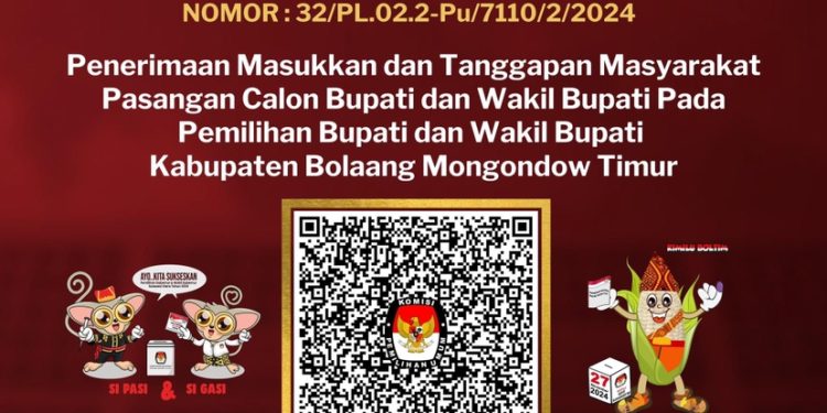 KPU Boltim Buka Penerimaan Masukan dan Tanggapan Masyarakat Untuk Paslon Bupati dan Wakil Bupati di Pilkada 2024