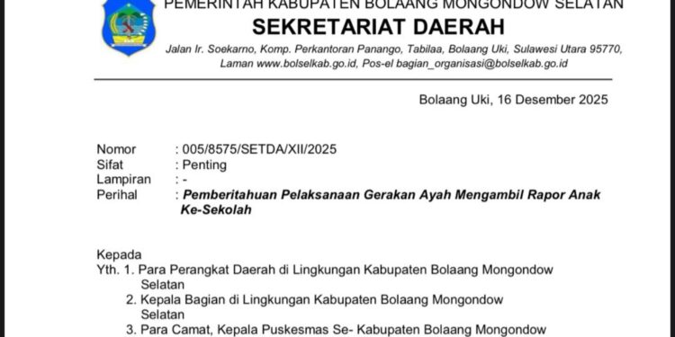 Pemkab Bolsel Terbitkan SE Gerakan Ayah Ambil Rapot ke Sekolah
