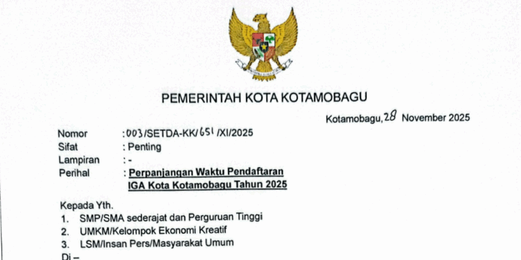 Pendaftaran Lomba IGA Kota Kotamobagu Resmi Diperpanjang